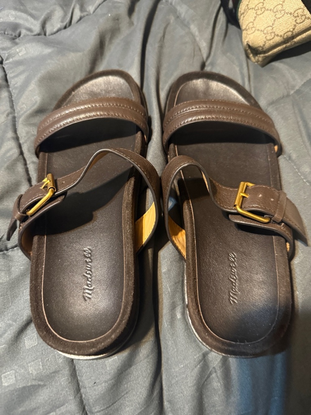 Madewell The Dara Double-Strap Slide Sandal in Dark Carob Brown Size 8